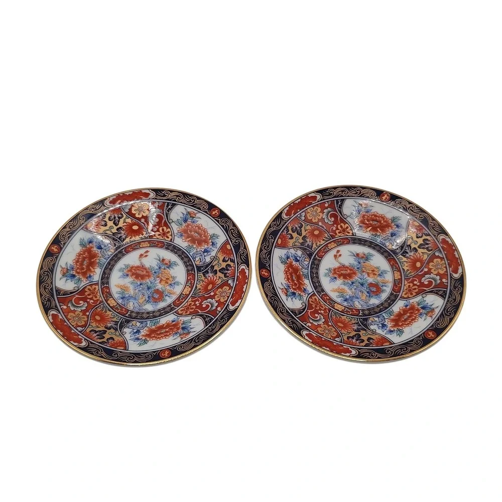 Vintage Japanese Imari Arita Demitasse‎ Cups Saucers Peacock Handmade Four Piece